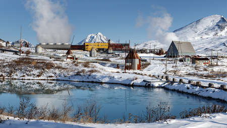 KAMCHATKA PENINSULA, RUSSIA - Oct 22, 2017: Winter panorama on Mutnovskaya Geothermal Power Station (Mutnovskaya GeoPP-1) Geotherm JSC (PJSC RusHydro) using geothermal energy to produce electricity.のeditorial素材