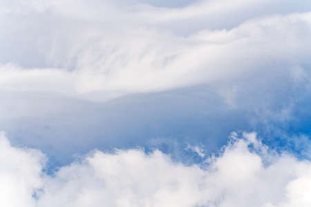 Beautiful white clouds in sky. View of natural meteorology background landscape.