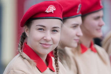 Cadets in uniform of All-Russia Young Army National Military Patriotic Social Movement Association during event dedicated of completion Invasion of Kuril Islands. Kamchatka, Russia - Sep 2, 2020のeditorial素材