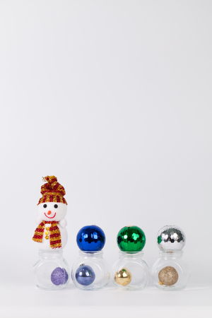 Christmas ornament  with colorful balls isolated on whiteの写真素材