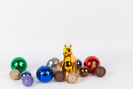 Christmas decoration, reindeer with Christmas ball.の写真素材