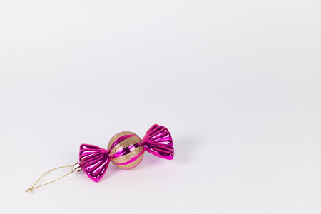 Colorful candy striped in Christmas isolated on a white background.の写真素材