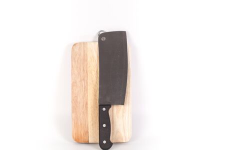 Used knife on rustic kitchen table with copy spaceの写真素材