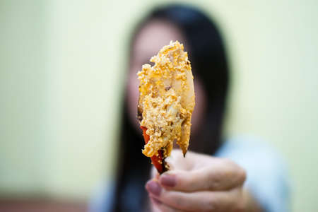 Delicious fried crab claw with curry powder (with selective focus)の写真素材
