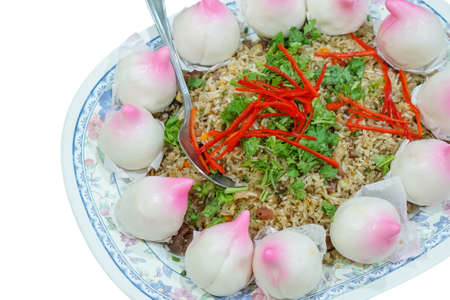 Excellent taste Fried Rice in Yangzhou style, Chinese food, Isolated on white background (With clipping path)の写真素材