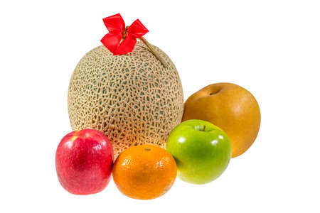 Bunch of fruits on white backgroundの写真素材