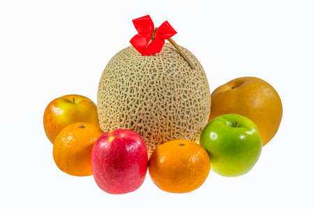 Bunch of fruits on white backgroundの写真素材