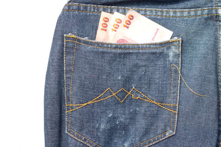 100 baht thai money in pocket jeanの写真素材