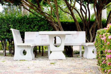 table and chairs in the parkの写真素材