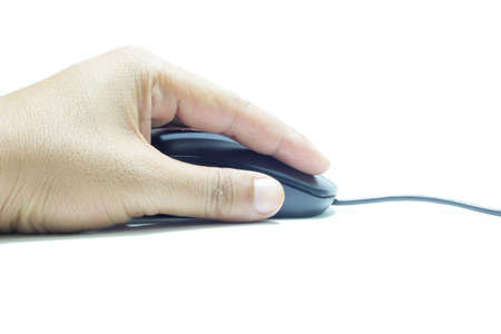 isolated white background  Image of female hand clicking computer mouse の写真素材