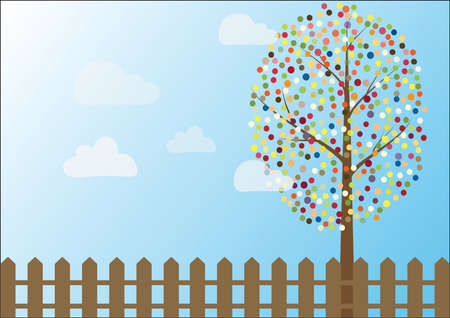 Vector of multicolored circles tree on blue のイラスト素材