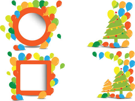 Christmas tree with balloons on white background, vector illustration  のイラスト素材