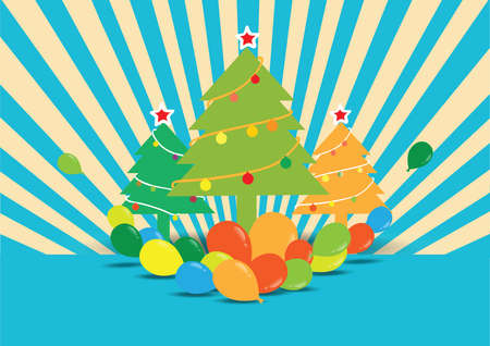 Christmas tree with balloons on background, vector illustration  のイラスト素材