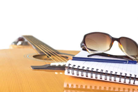 close up pencil on guitar for create music の写真素材