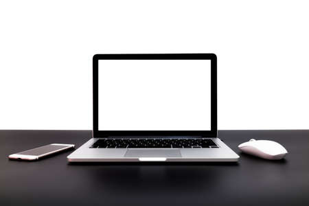 laptop background, workspace with laptop computer, office supplies gadget at home or studio office....