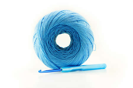 Blue knitting wool and knitting