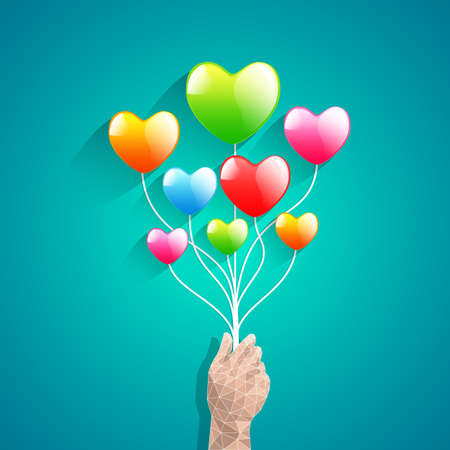 Heart balloon and Polygon hand.abstract love vector illustrationのイラスト素材