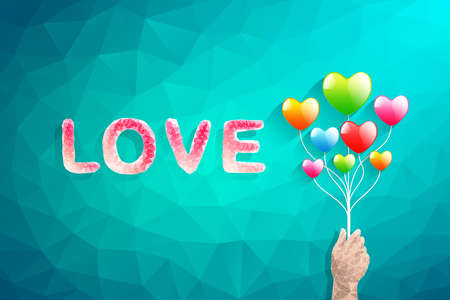 Heart balloon and Polygon hand.abstract love vector illustrationのイラスト素材