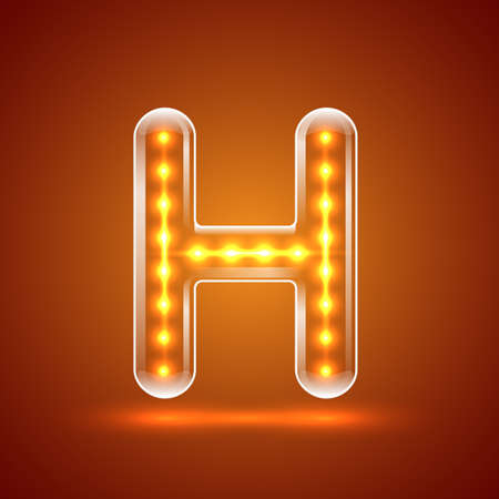 Glowing font.illuminated letters.Capital letter H.Vector illustrationのイラスト素材