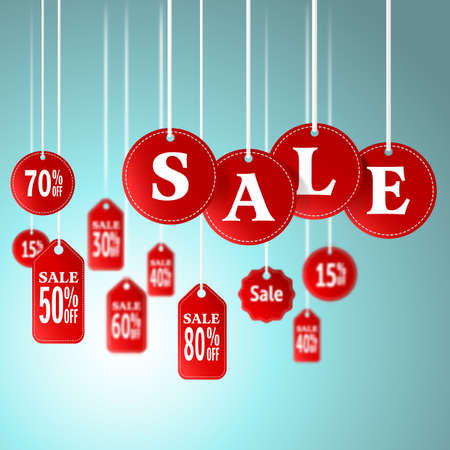 Sale signs and tag hanging in store for promotion shopping conceptのイラスト素材