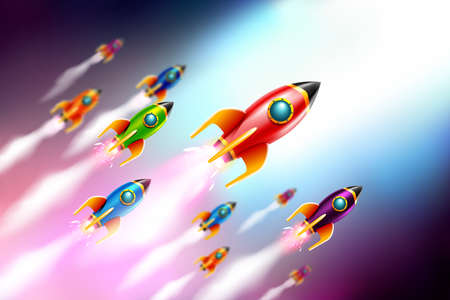 Rrockets ship flying in the space.Vector Illustration