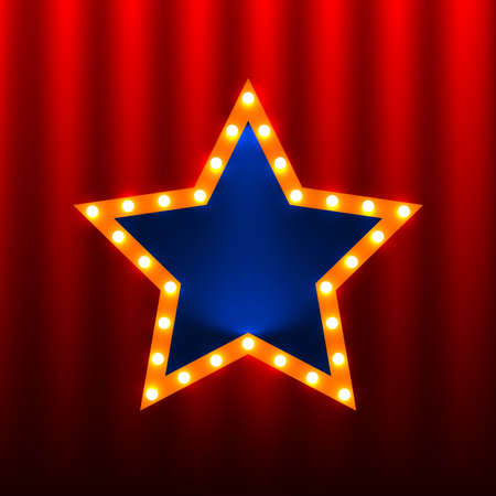 retro star banners on the red curtain backgroundのイラスト素材