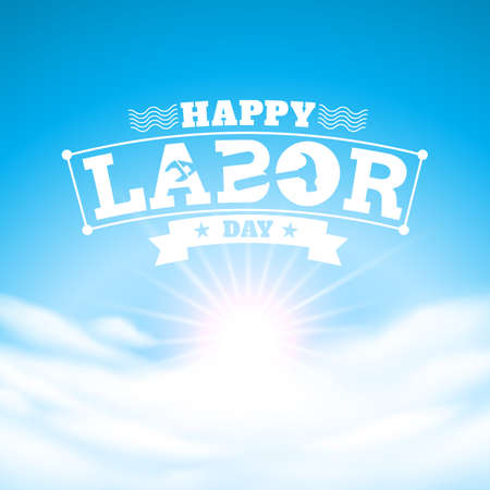 blue sky and Happy Labor Day.vector illustrationのイラスト素材