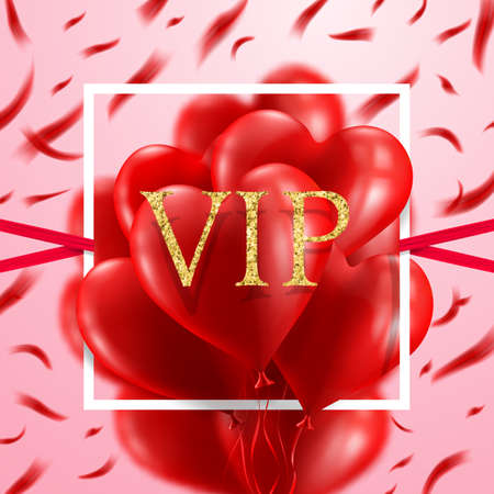 Red Heart Balloons "VIP" Card.Love and Valentine's Day concept.Vector illustration EPS 10のイラスト素材