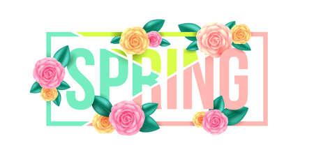 Floral Spring Graphic Design.Spring letter with flowers for Spring Season Sale,Promotion offer,Web banner,Fashion, Prints or t-shirt.leaves and flowers decoration.Vector illustration.のイラスト素材