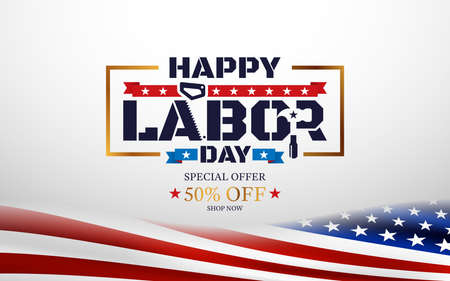 Happy Labor Day with American flag as background. Labor Day Sale promotion advertising banner template vector illustration.のイラスト素材