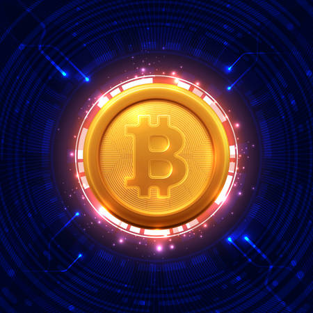 Bitcoins and New Virtual money concept.Golden coin with icon letter B.Mining or blockchain technology for cryptocurrency.Vector illustration EPS 10 of Golden Bitcoinのイラスト素材