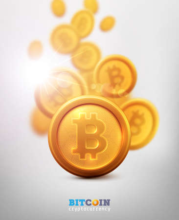 Bitcoins and New Virtual money concept.Golden coin with icon letter B.Mining or blockchain technology for cryptocurrency.Vector illustration EPS 10 of Golden Bitcoinのイラスト素材