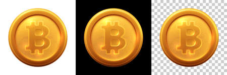 Bitcoin and New Virtual money concept.Golden coin with icon letter B.Vector illustration EPS 10 of Golden Bitcoin on White,Black and Transparent Backgroundのイラスト素材