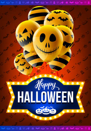 Happy Halloween concept with Halloween Ghost Balloons.Scary air balloons and Retro light sign for Halloween.Flyer or invitation template,Brochures,Poster or Banner.Vector illustration EPS10のイラスト素材