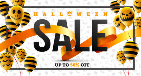 Halloween sale concept with Halloween ghost balloons vector illustration.のイラスト素材