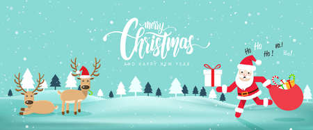 Merry Chrismas and Happy New Year website banner with Cute Santa Claus.Vector illustration EPS10のイラスト素材