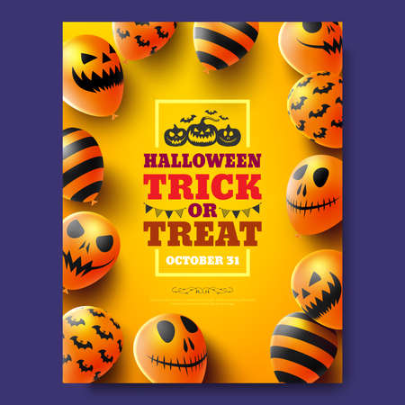 Halloween trick or treat  poster with Scary air balloons. Party Invitation Concept in Traditional Colors. Website spooky, Background or banner Halloween template.のイラスト素材