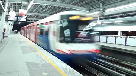 BTS train move out of station, Bangkok, Thailandの素材