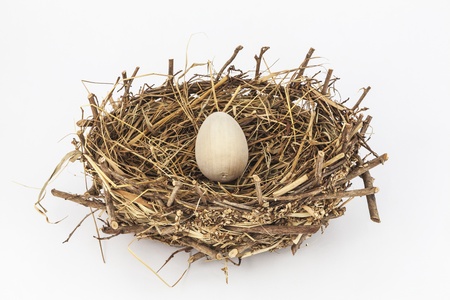 Easter wooden eggson nestの写真素材