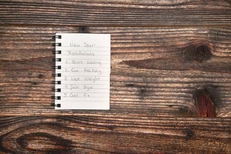 New year resolutions about to get healthy on the wooden backgroundの写真素材