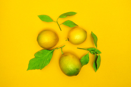 Fresh lemons on yellow ground