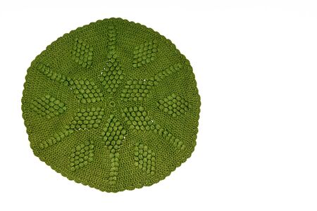Vintage green knitted lace isolated on white backgroundの写真素材