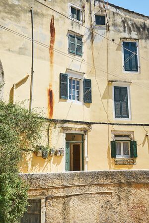 Traditional street in the old town of Corfu island, Greeceの写真素材