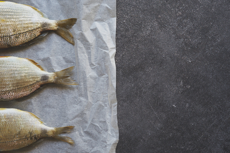 Fresh fishes preparing to be cooked, top viewの写真素材
