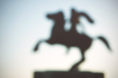 Blur Silhouette of Alexander the Great Statue at sunset. Thessaloniki city, Greeceの写真素材