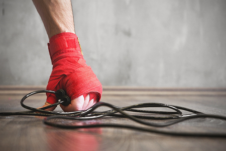 Boxer jump rope training, strength workout conceptの写真素材