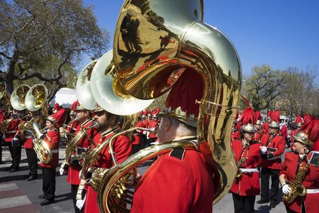 CORFU, GREECE - MARCH 25, 2017: Philharmonic musicians in the customary lament procession on the morning of national day of freedom, at the old town of Corfu.のeditorial素材