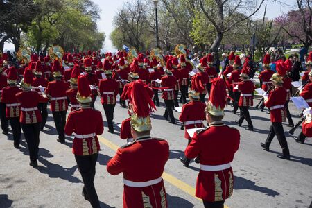 CORFU, GREECE - MARCH 25, 2017: Philharmonic musicians in the customary lament procession on the...