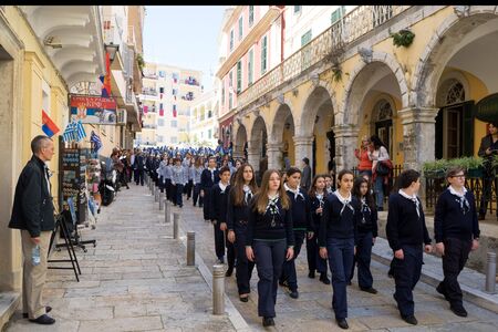 CORFU, GREECE - APRIL 30, 2016: The procession with the relics of the patron saint of Corfu, Saint Spyridon. Epitaph and litany of St. Spyridon.のeditorial素材