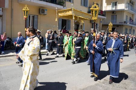 CORFU, GREECE - APRIL 30, 2016: The procession with the relics of the patron saint of Corfu, Saint...